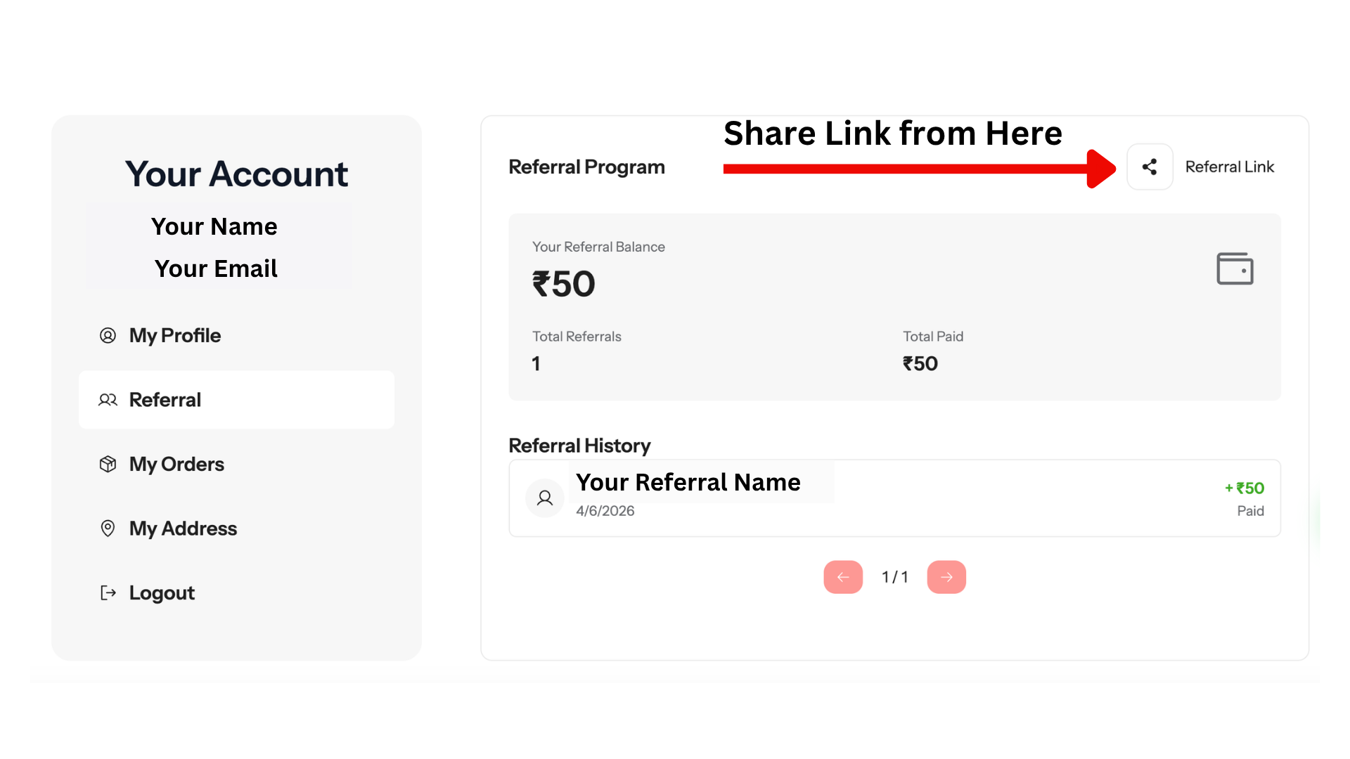 My Account Referral Tab